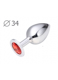 Коническая серебристая анальная втулка с красным кристаллом - 8,2 см. - Anal Jewelry Plug - купить с доставкой в Кургане