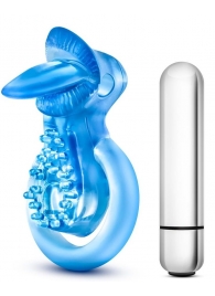 Голубое эрекционное виброкольцо 10 Function Vibrating Tongue Ring - Blush Novelties - в Кургане купить с доставкой