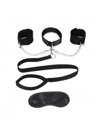 Чёрный ошейник с наручниками и поводком Collar Cuffs   Leash Set - Lux Fetish - купить с доставкой в Кургане