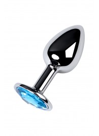 Серебристая конусовидная анальная пробка с голубым кристаллом - 7 см. - ToyFa - купить с доставкой в Кургане