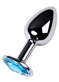 Серебристая конусовидная анальная пробка с голубым кристаллом - 7 см. - ToyFa - купить с доставкой в Кургане