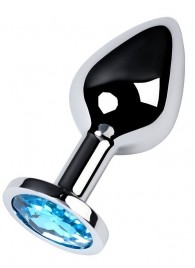 Серебристая конусовидная анальная пробка с голубым кристаллом - 8 см. - ToyFa - купить с доставкой в Кургане