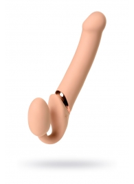 Телесный безремневой вибрострапон Vibrating Bendable Strap-On L - Strap-on-me - купить с доставкой в Кургане
