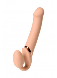 Телесный безремневой вибрострапон Vibrating Bendable Strap-On L - Strap-on-me - купить с доставкой в Кургане