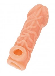 Телесная закрытая насадка с венками Cock Sleeve Size S - 13,8 см. - KOKOS - в Кургане купить с доставкой