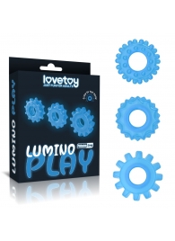 Набор из 3 голубых, светящихся в темноте эрекционных колец Lumino Play - Lovetoy - в Кургане купить с доставкой