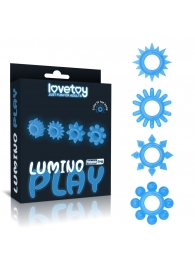 Набор из 4 голубых, светящихся в темноте эрекционных колец Lumino Play - Lovetoy - в Кургане купить с доставкой