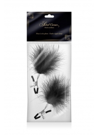 Зажимы на соски с черными пуховыми кисточками Sweet Caress Feather Nipple Clumps - Sweet Caress - купить с доставкой в Кургане