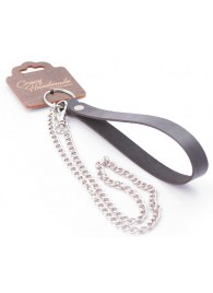 Серебристый металлический поводок с кожаной черной ручкой - 80 см. - Crazy Handmade - купить с доставкой в Кургане