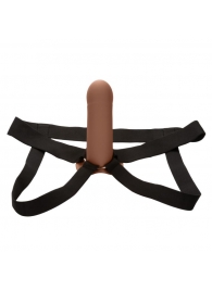 Коричневый фаллопротез из силикона Extension with Harness - 15,75 см. - California Exotic Novelties - купить с доставкой в Кургане