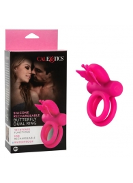 Розовое эрекционное виброкольцо Silicone Rechargeable Dual Butterfly Ring - California Exotic Novelties - в Кургане купить с доставкой