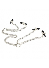 Серебристые зажимы для сосков и половых губ на тонкой цепочке - Notabu - купить с доставкой в Кургане