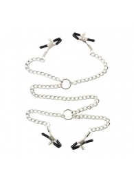 Серебристые зажимы для сосков и половых губ на тонкой цепочке - Notabu - купить с доставкой в Кургане