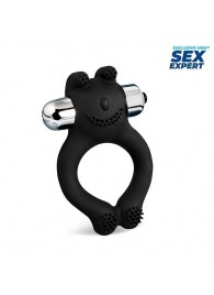 Черное силиконовое эрекционное виброкольцо Sex Expert - Sex Expert - в Кургане купить с доставкой