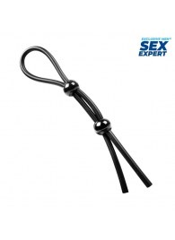 Черное силиконовое лассо с двумя шариками для утяжки - Sex Expert - в Кургане купить с доставкой