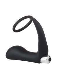 Черное эрекционное кольцо с вибропробкой Vibrating Anal Plug With Cockring - Dream Toys - в Кургане купить с доставкой