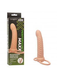 Телесная насадка для двойного проникновения Rechargeable Ribbed Dual Penetrator с вибрацией - California Exotic Novelties - купить с доставкой в Кургане