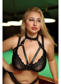 Черная кожаная сбруя с ошейником plus size из нежной кожи - БДСМ Арсенал - купить с доставкой в Кургане