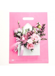 Розовый пакет с цветочным принтом и вырубной ручкой (40х31 см) - Сима-Ленд - купить с доставкой в Кургане