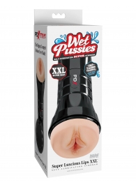 Телесный мастурбатор-вагина в черной колбе Super Luscious Lips XXL - Pipedream - в Кургане купить с доставкой