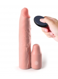 Телесная вибронасадка на член 3  Vibrating Mega X-tension with Remote - 22,9 см. - Pipedream - в Кургане купить с доставкой