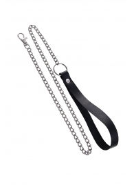 Поводок с ручкой из черной натуральной кожи и карабином для ошейника - Pecado - купить с доставкой в Кургане