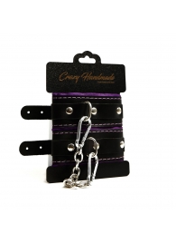 Черно-фиолетовые скругленные наручники с мягкой подкладкой - Crazy Handmade - купить с доставкой в Кургане