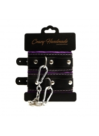 Черно-фиолетовые скругленные наручники с мягкой подкладкой - Crazy Handmade - купить с доставкой в Кургане