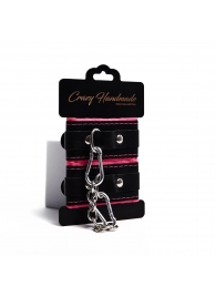 Черно-розовые скругленные наручники с мягкой подкладкой - Crazy Handmade - купить с доставкой в Кургане