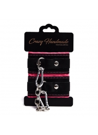 Черно-розовые скругленные наручники с мягкой подкладкой - Crazy Handmade - купить с доставкой в Кургане