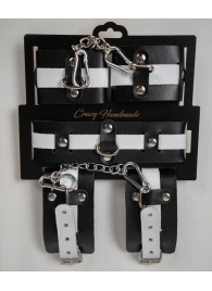 Набор фиксаторов из черной и белой натуральной кожи - Crazy Handmade - купить с доставкой в Кургане
