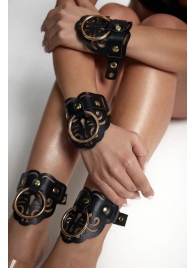 Черные кожаные оковы с резными узорами и клепками - Crazy Handmade - купить с доставкой в Кургане