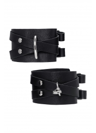Черные кожаные оковы с двумя перекрёстными ремешками - Pecado - купить с доставкой в Кургане