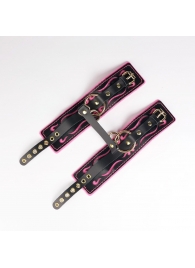 Черные кожаные оковы с розовой строчкой - Crazy Handmade - купить с доставкой в Кургане