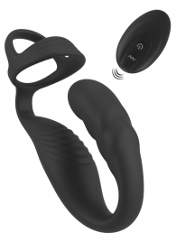 Черное эрекционное кольцо со стимуляцией промежности и анальной пробкой Cock Ring with RC Prostate Plug - Orion - в Кургане купить с доставкой