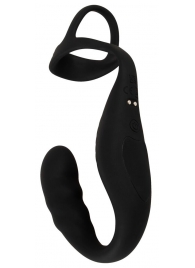 Черное эрекционное кольцо со стимуляцией промежности и анальной пробкой Cock Ring with RC Prostate Plug - Orion - в Кургане купить с доставкой