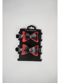 Черно-красные кожаные наручники с бантиками - Crazy Handmade - купить с доставкой в Кургане