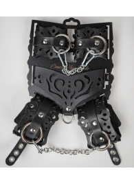 Черный ажурный кожаный набор фиксаций - Crazy Handmade - купить с доставкой в Кургане