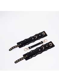 Черный кожаные оковы с узорами и золотистой фурнитурой - Crazy Handmade - купить с доставкой в Кургане