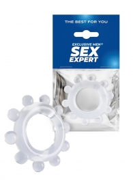Прозрачное эрекционное кольцо со стимулирующими шариками - Sex Expert - в Кургане купить с доставкой