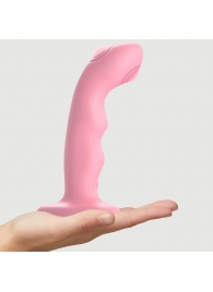 Розовая насадка-стимулятор Strap-On-Me Tapping Dildo Wave - Strap-on-me - купить с доставкой в Кургане