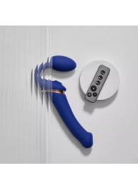 Синий безремневой страпон Multi Orgasm Bendable Strap-On size XL с клиторальной стимуляцией - Strap-on-me - купить с доставкой в Кургане