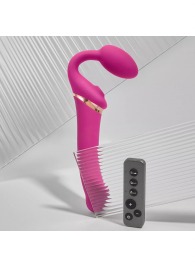 Ярко-розовый безремневой страпон Multi Orgasm Bendable Strap-On size L с клиторальной стимуляцией - Strap-on-me - купить с доставкой в Кургане