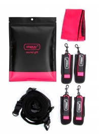 Черно-розовый эротический набор: фиксатор, оковы, наручники, повязка - Erokay - купить с доставкой в Кургане