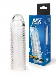 Прозрачная закрытая насадка на пенис с ребрышками - 16 см. - Sex Expert - в Кургане купить с доставкой