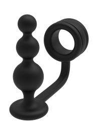 Черное эрекционное кольцо с анальной елочкой Cockring With Beaded Anal Plug - Dream Toys - в Кургане купить с доставкой