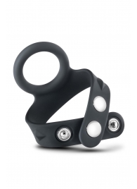 Черное эрекционное кольцо с подхватом мошонки на кнопках VS6 - Blush Novelties - в Кургане купить с доставкой