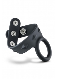 Черное эрекционное кольцо с подхватом мошонки на кнопках VS6 - Blush Novelties - в Кургане купить с доставкой
