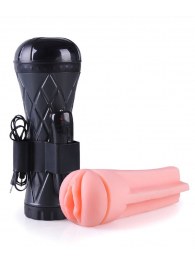 Телесный мастурбатор-вагина в черной колбе с вибрацией - Boys of Toys - в Кургане купить с доставкой