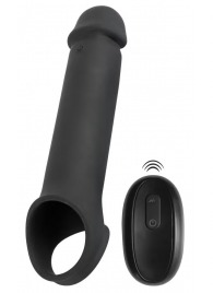 Черная вибронасадка для пениса с хомутом для мошонки и пультом ДУ Remote Controlled Penis Extension - Orion - в Кургане купить с доставкой